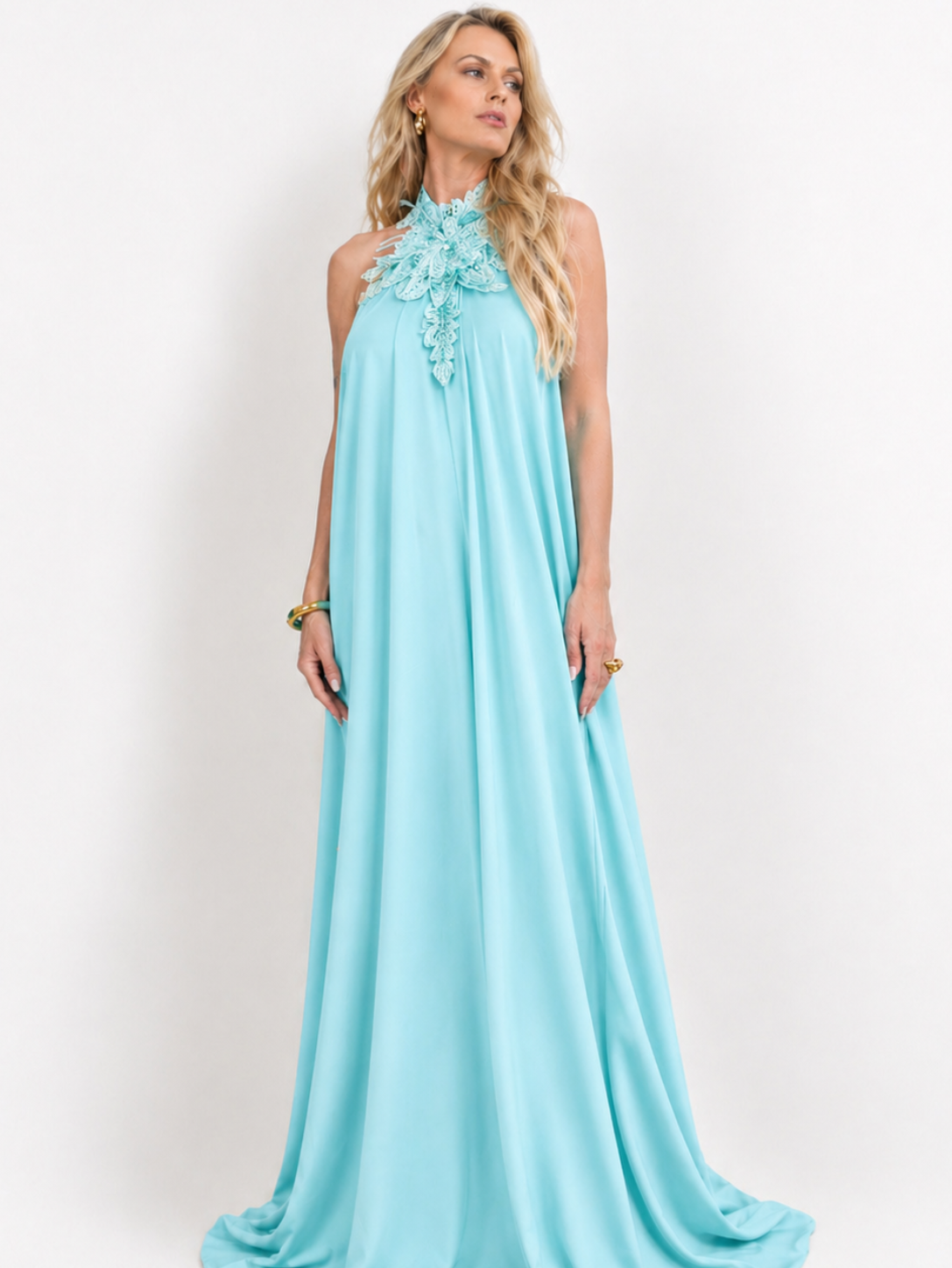Aqua Crepe Resort Dress| Baccio Couture