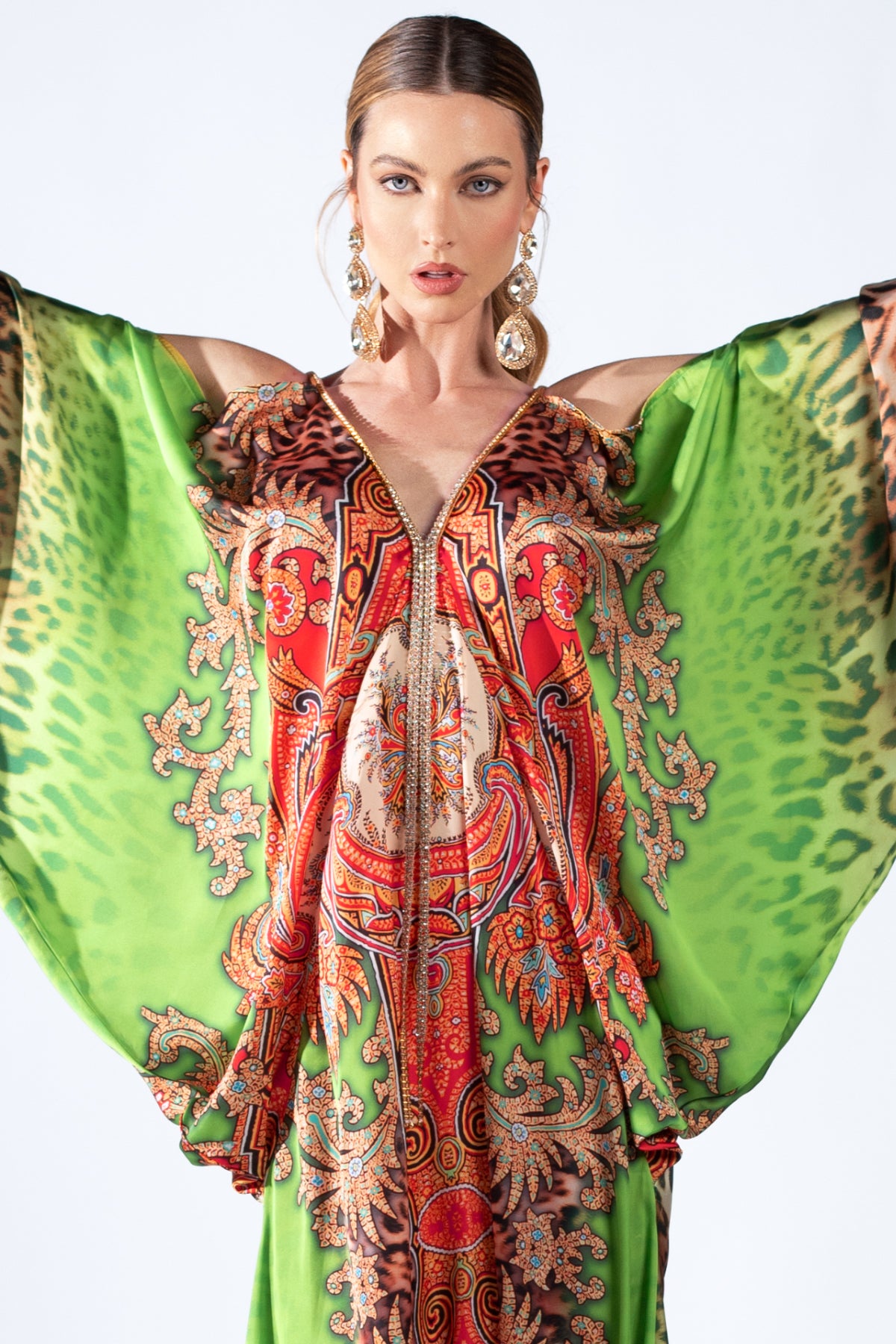 Maidy Orange Green Silk - Long Dress - BACCIO by Altamirano