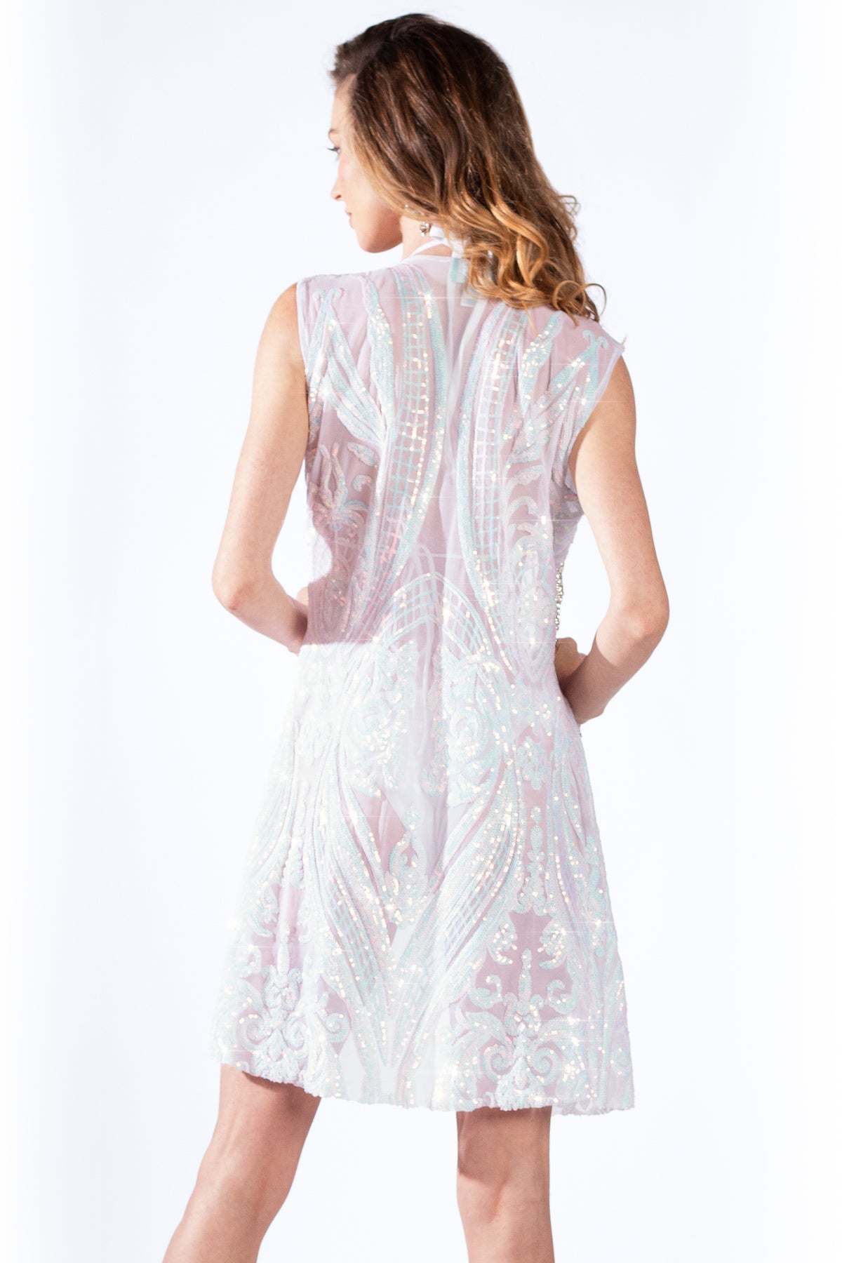 Nury Sequin Cover Up Short White Silver - BACCIO by Altamirano