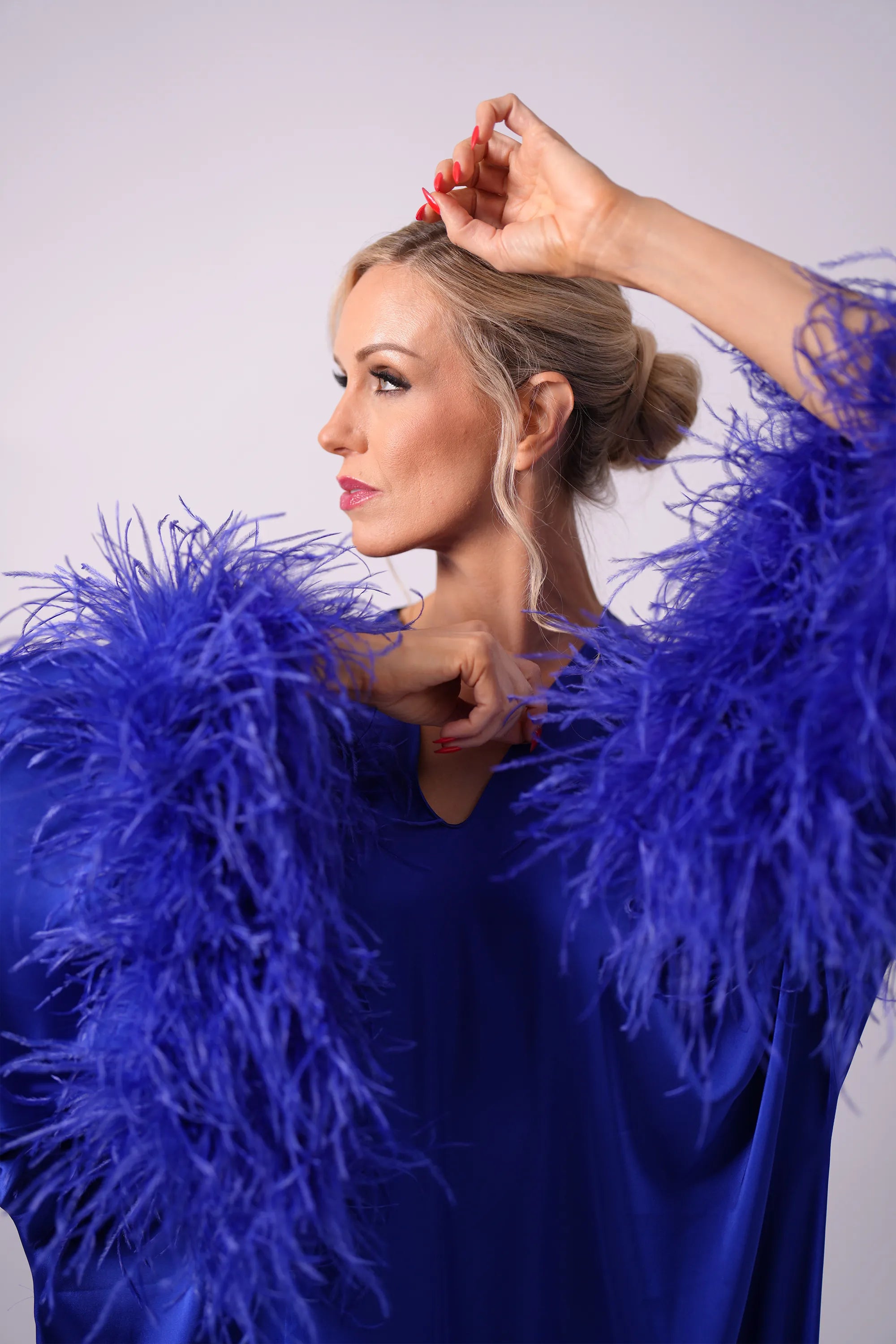 Cobalt Blue Silk Feather Kaftan Gown
