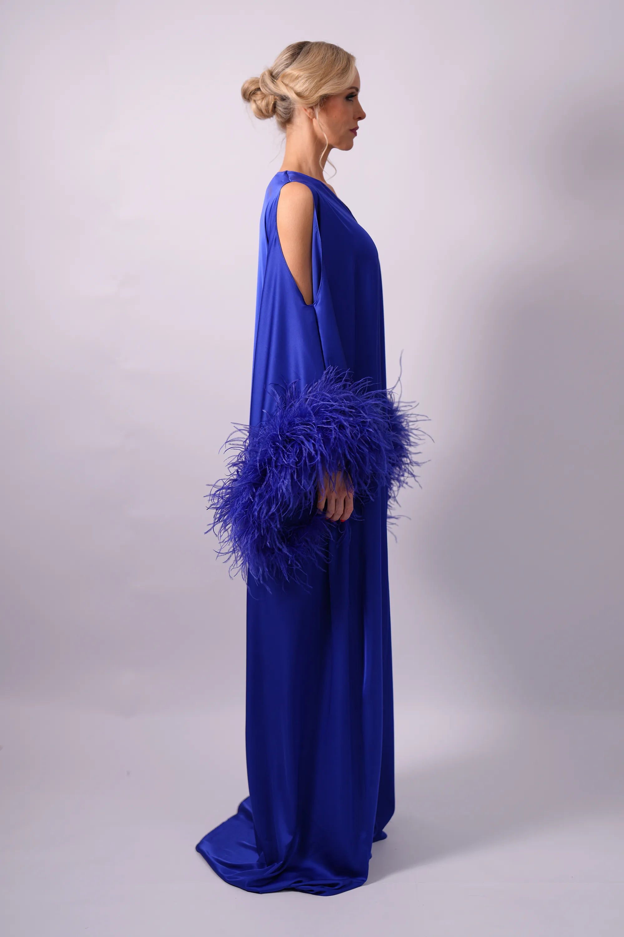 Dalia Royal blue Silk Feather Maxi Dress
