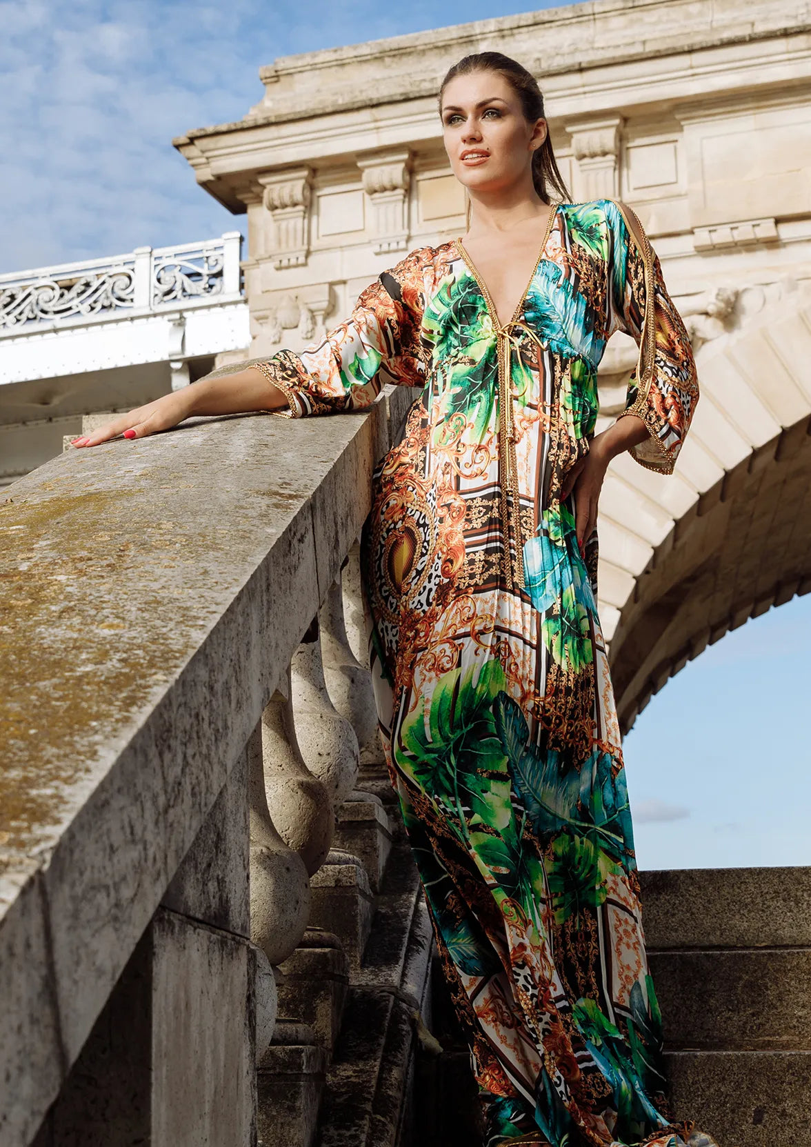 Sheer Green Leaves - Long Dress - BACCIO by Altamirano