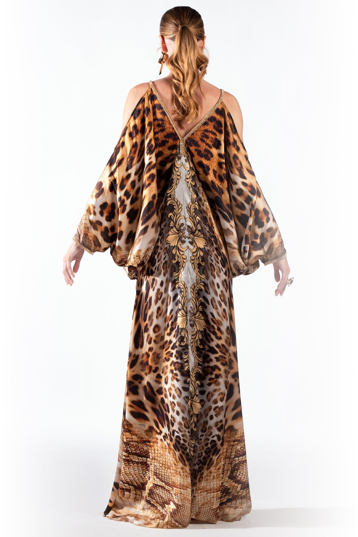 Maidy Silk Brown Leopard Snake - Long Dress - BACCIO by Altamirano