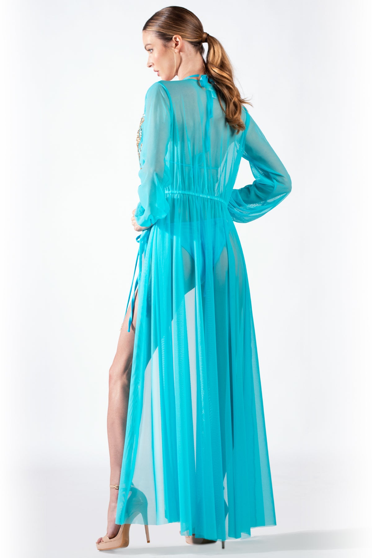 Spider Cover Up Long Aqua Gold - BACCIO by Altamirano