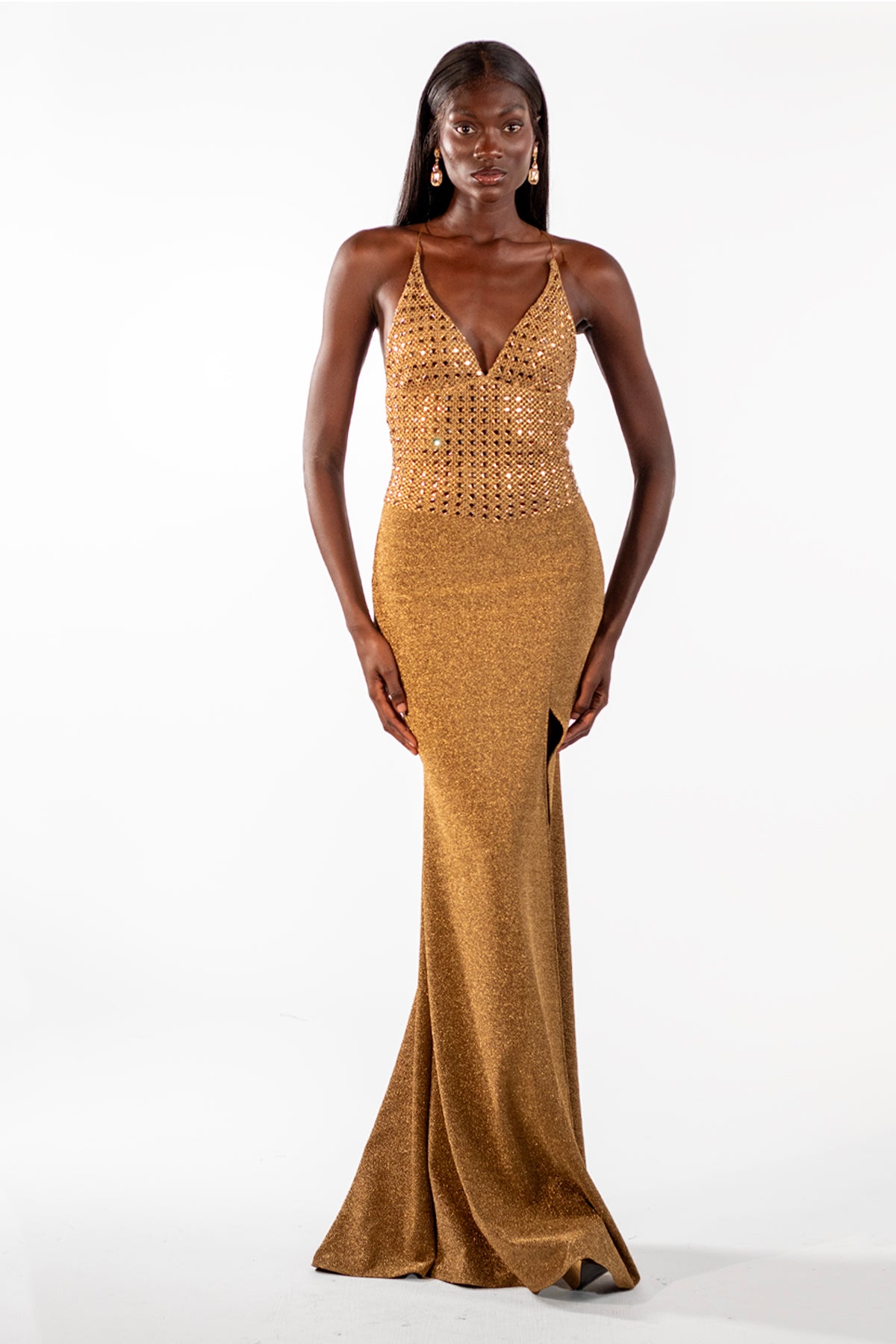gold maxi dress formal Alison Gold Strappy Maxi Gown