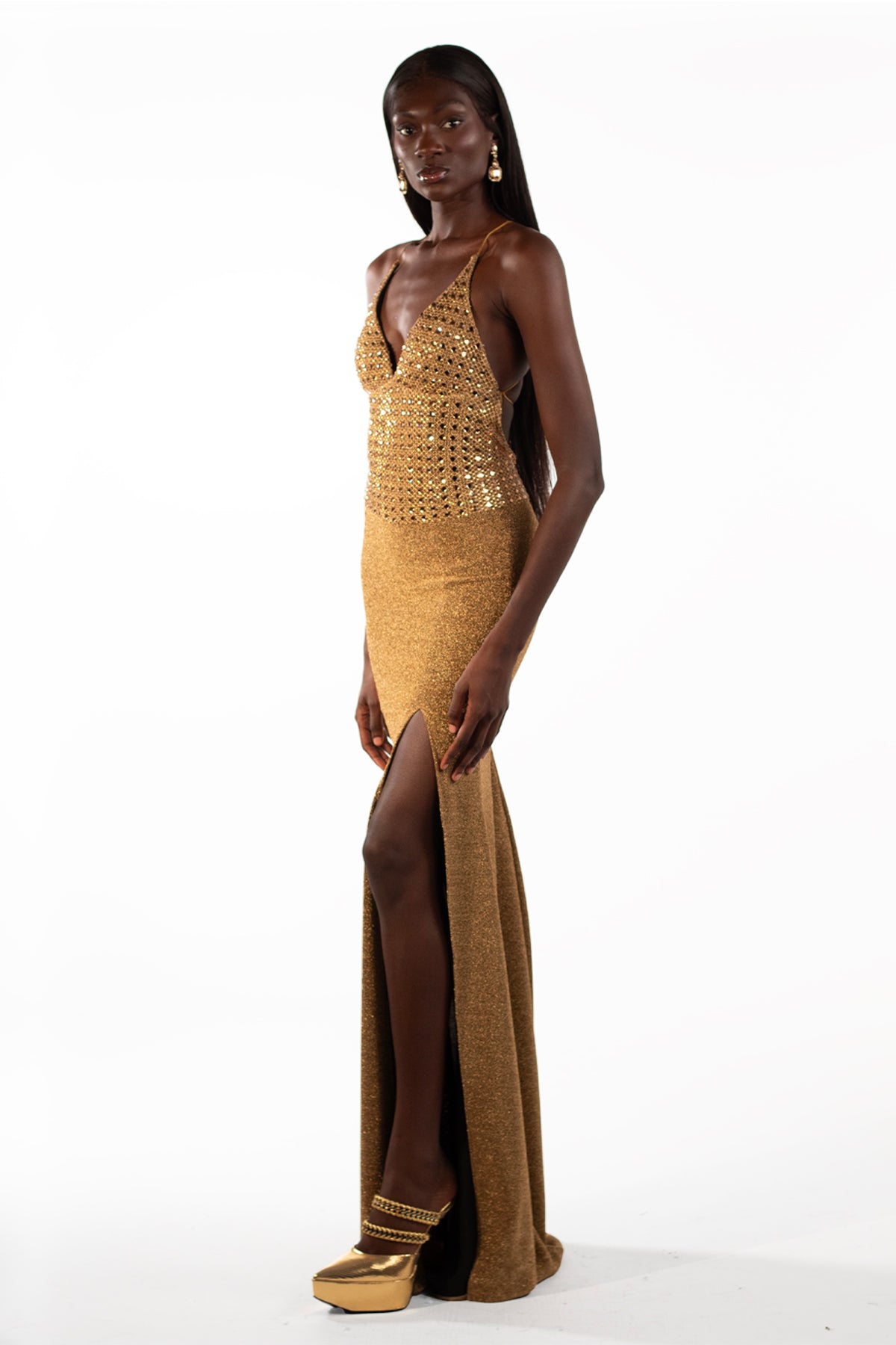 Alison Gold Strappy Maxi Gown - BACCIO by Altamirano