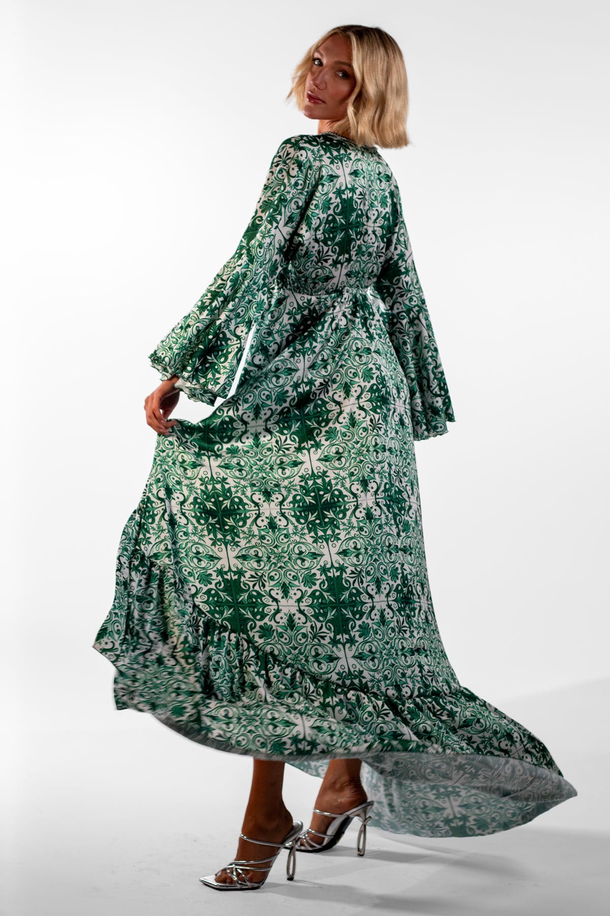 Anna Green Bell Sleeve Mosaic Print Hi Low Dress - BACCIO by Altamirano