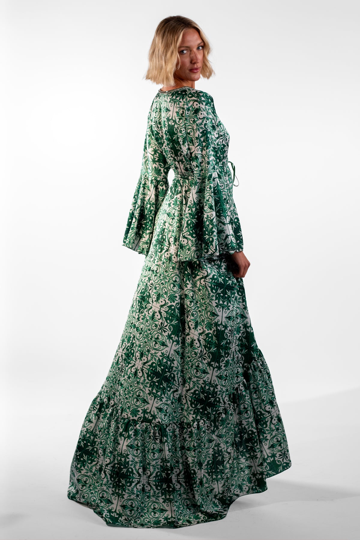 Anna Green Bell Sleeve Mosaic Print Hi Low Dress - BACCIO by Altamirano