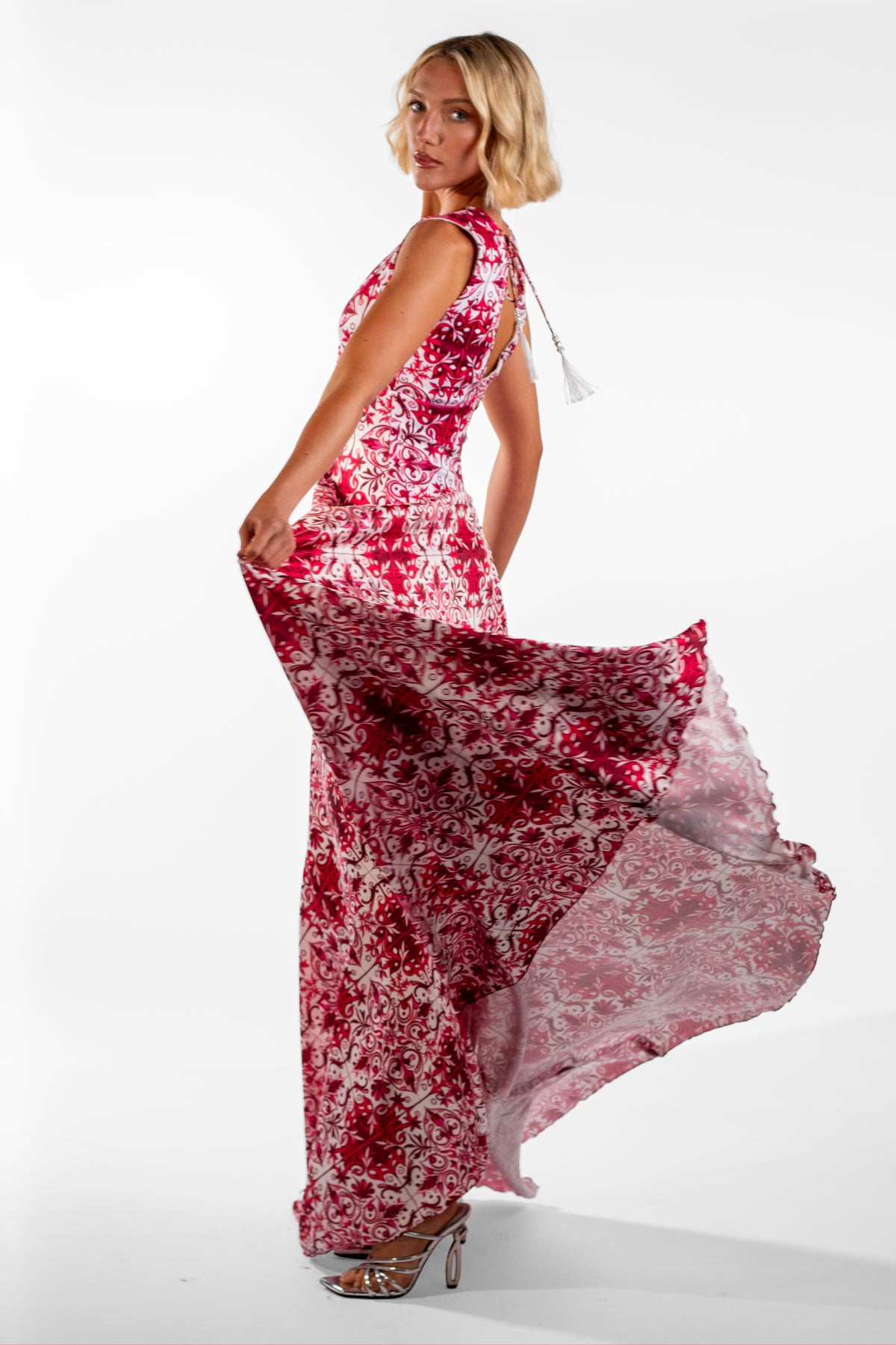 Cataleya Red V-Neck Mosaic Print Maxi Dress - BACCIO by Altamirano