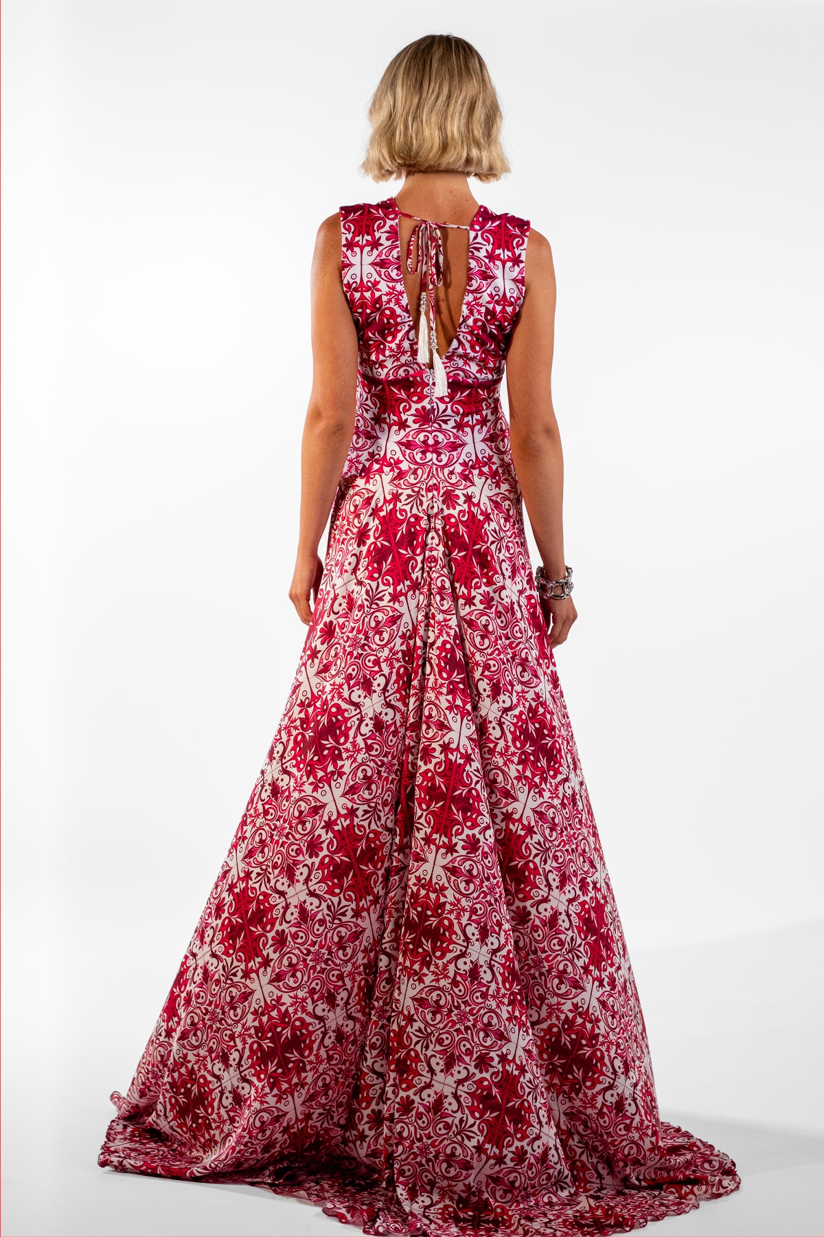 Cataleya Red V-Neck Mosaic Print Maxi Dress - BACCIO by Altamirano