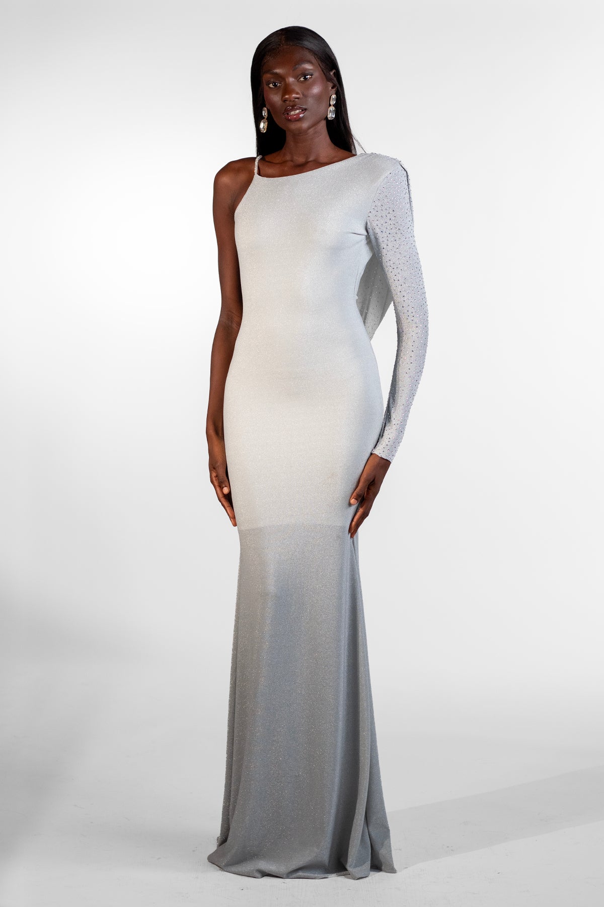 Denice Silver Single Shoulder Maxi Gown - BACCIO by Altamirano