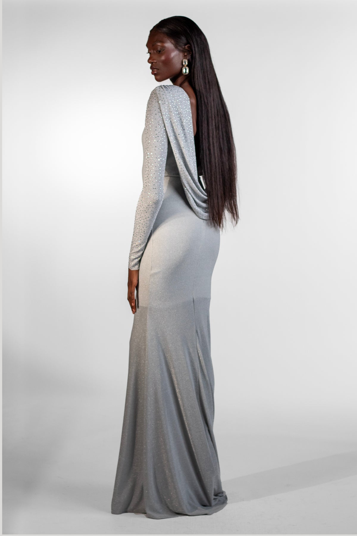 Denice Silver Single Shoulder Maxi Gown - BACCIO by Altamirano