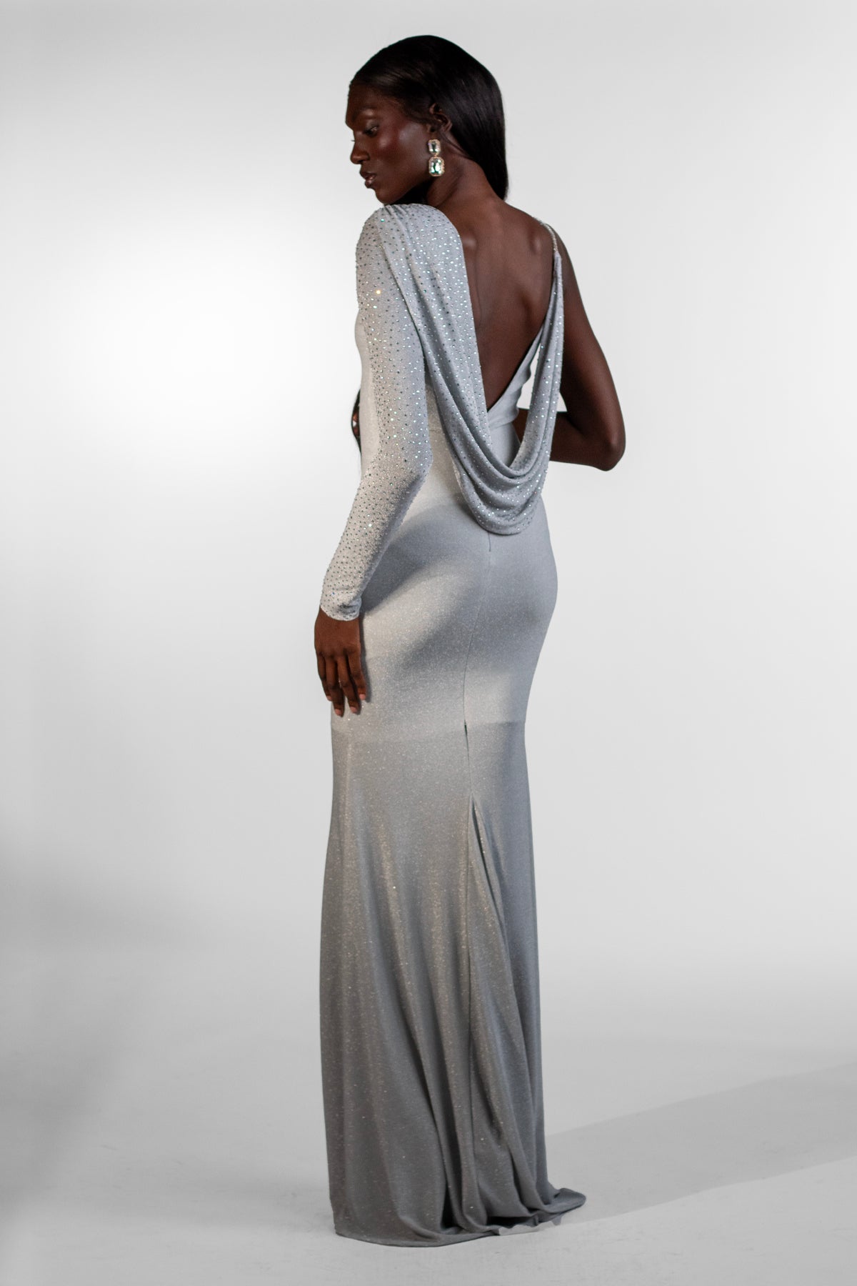 Denice Silver Single Shoulder Maxi Gown - BACCIO by Altamirano
