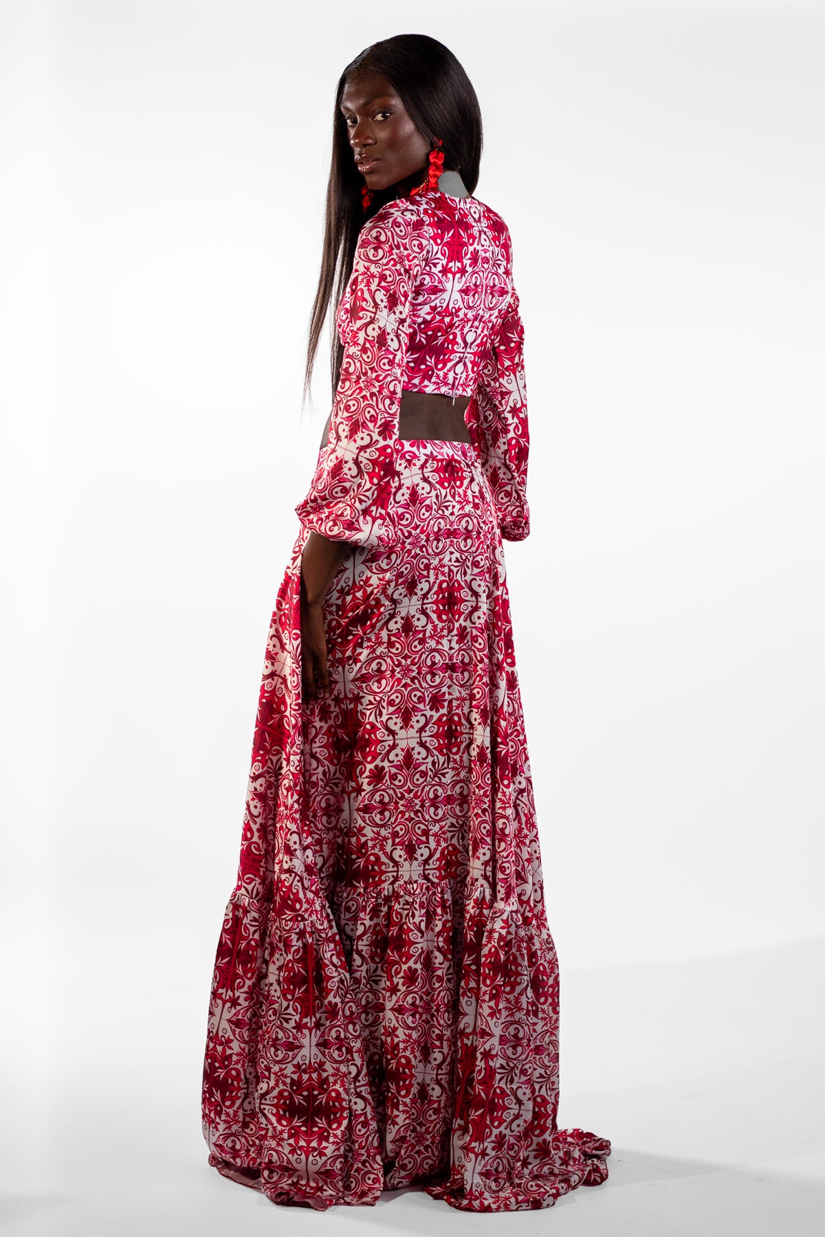 Layris Red Cropped Top Mosaic Print Maxi Skirt - BACCIO by Altamirano