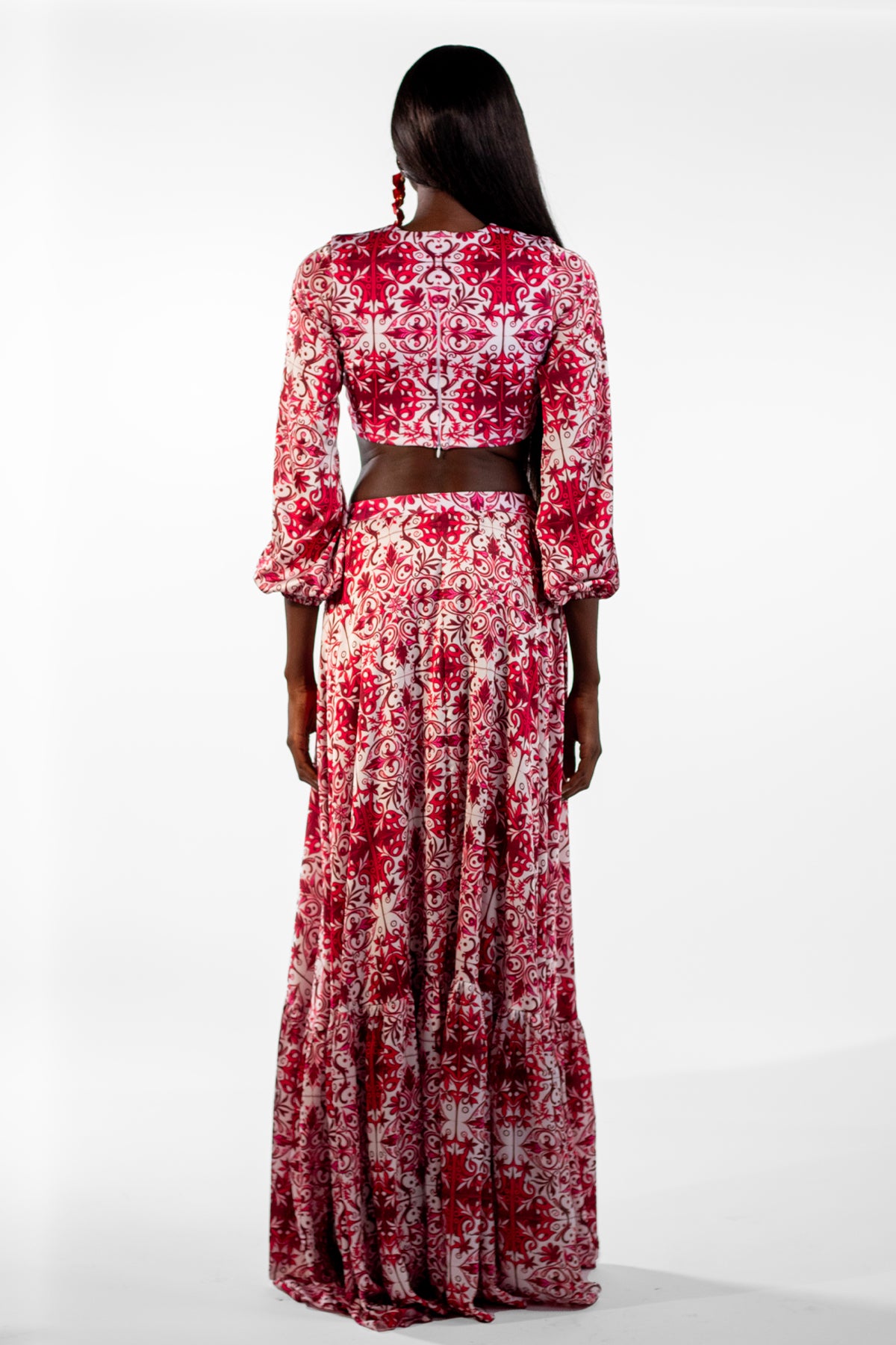 Layris Red Cropped Top Mosaic Print Maxi Skirt - BACCIO by Altamirano