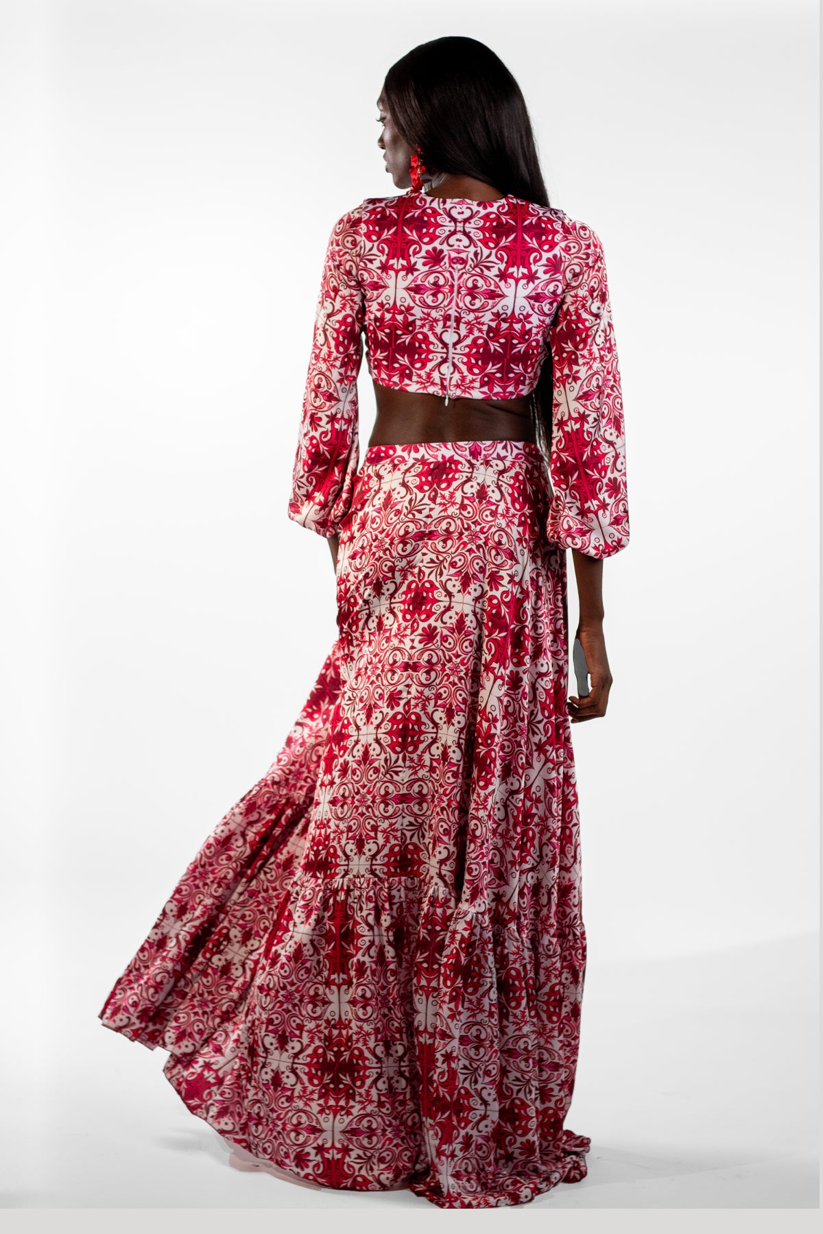 Layris Red Cropped Top Mosaic Print Maxi Skirt - BACCIO by Altamirano