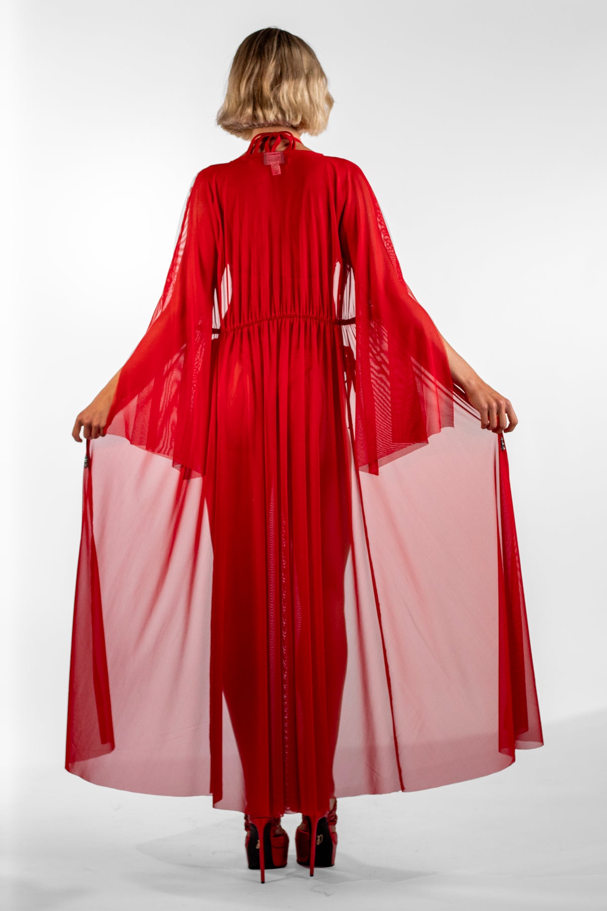 Luz Red Split Sleeve Sheer Long Cover-Up - BACCIO by Altamirano