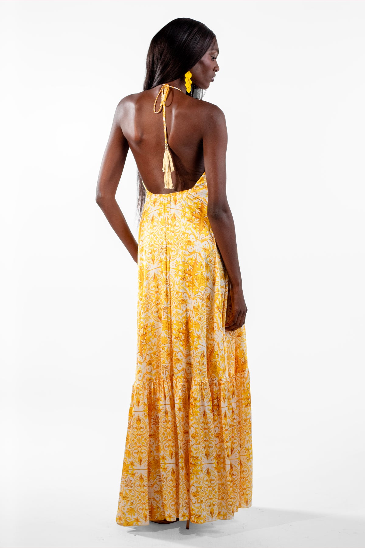 Valeska Yellow V-Neck Mosaic Maxi Dress - BACCIO by Altamirano
