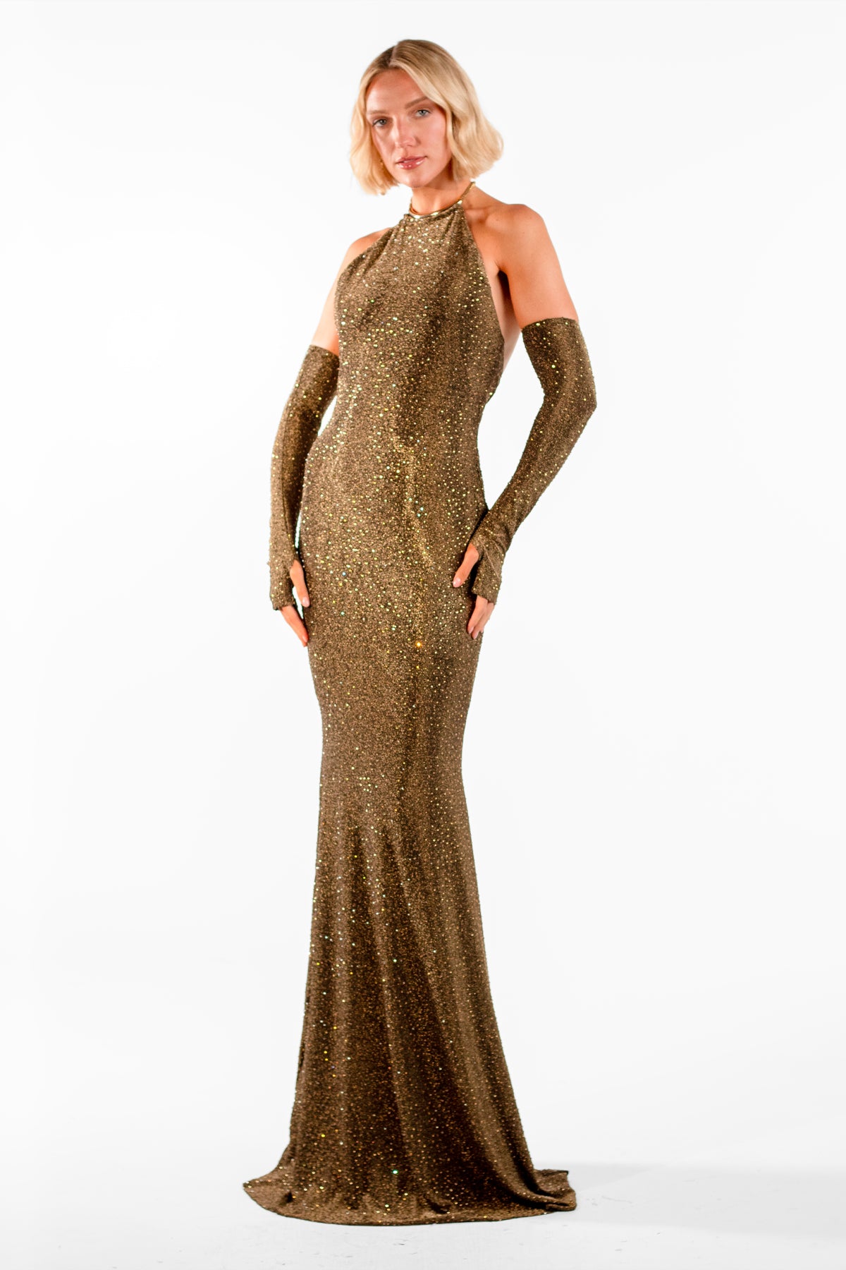 Violeta Bronze Halte Maxi Gown - BACCIO by Altamirano