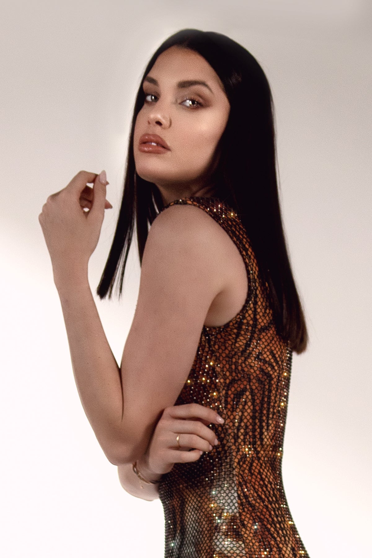 Jess Crystal Mesh Tiger Short Dress - BACCIO by Altamirano