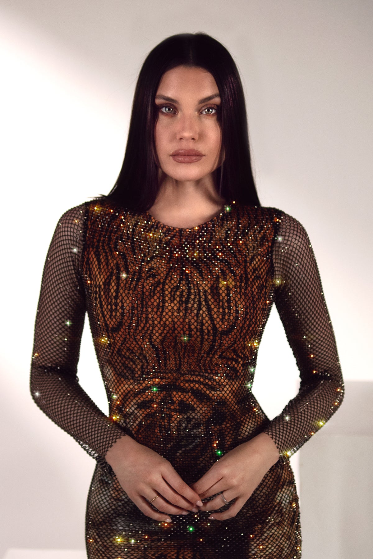 Mell Crystal Mesh Tiger Short Dress - BACCIO by Altamirano