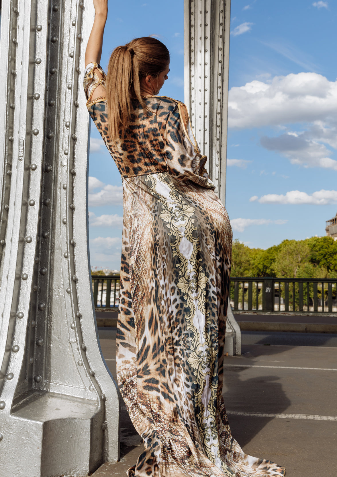 Sheer Brown Snake Leopard - Long Dress - BACCIO by Altamirano