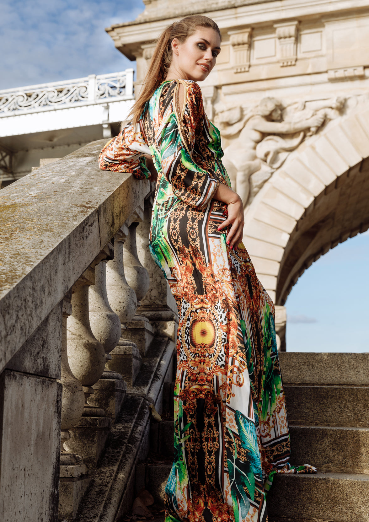 Sheer Green Leaves - Long Dress - BACCIO by Altamirano