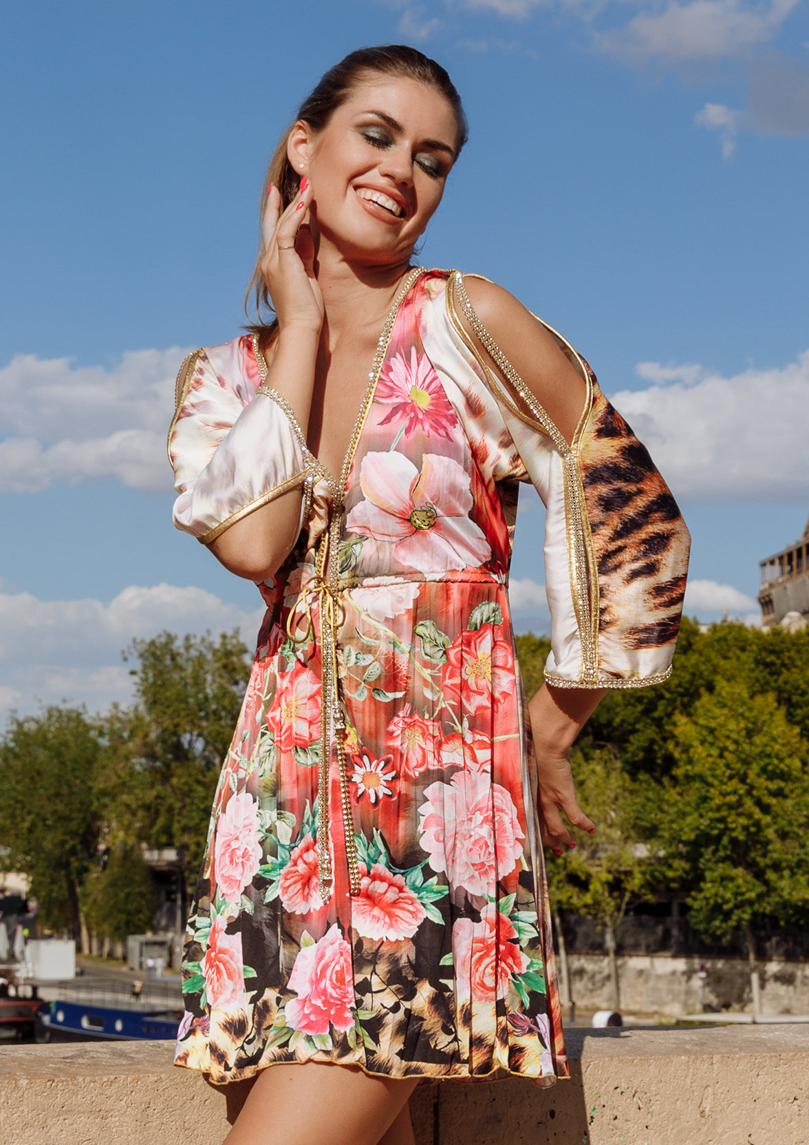 short spring cocktail dress Sequin Floral Print A-line Short Cocktail Dress by Andrea & Leo Coutur   Ariststyles