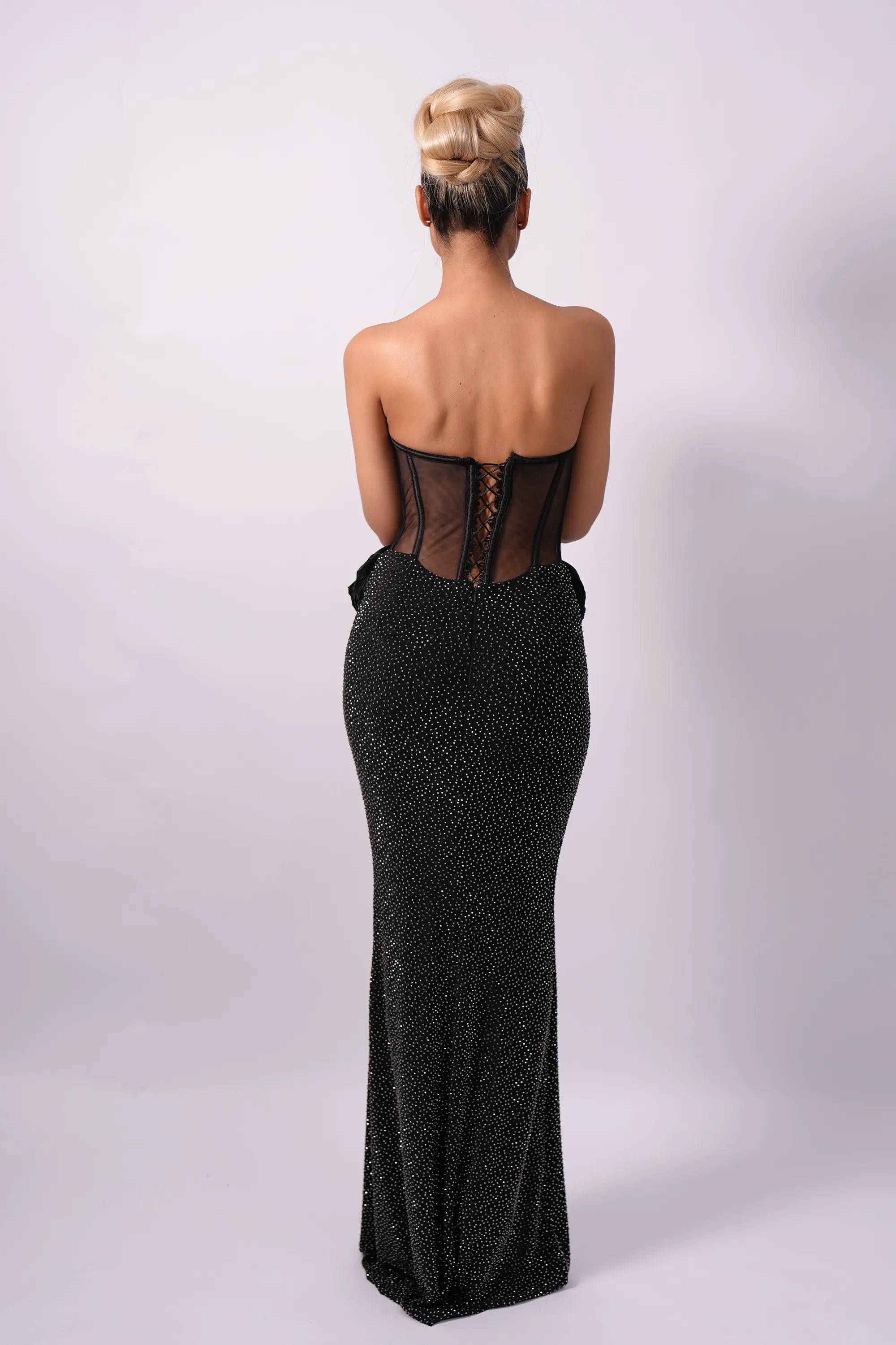 Black Crystal Mermaid Gowns with Sculptural Roses