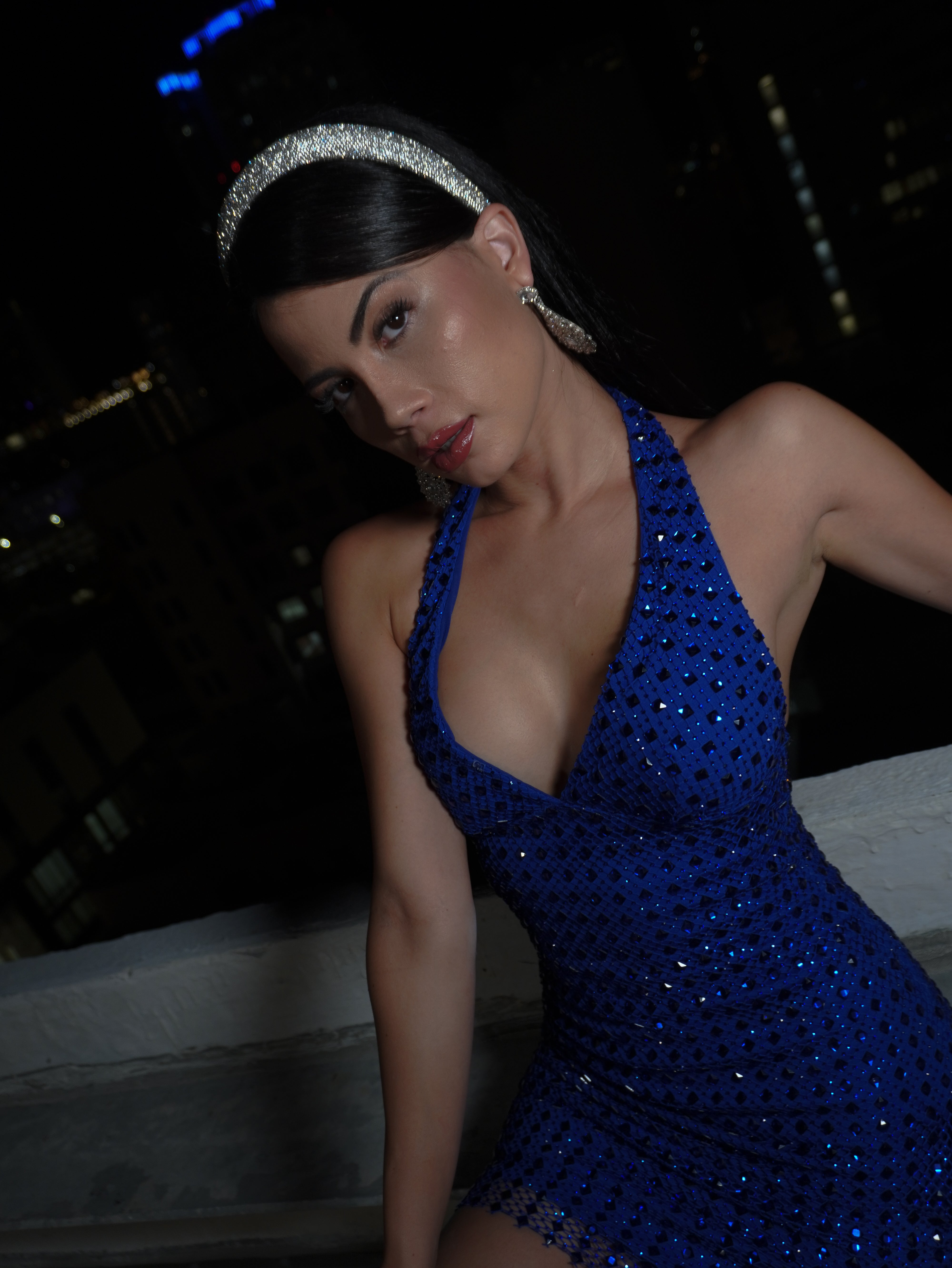 Alba Rombo Crystal Royal Blue  Cocktail Short Dress - BACCIO by Altamirano