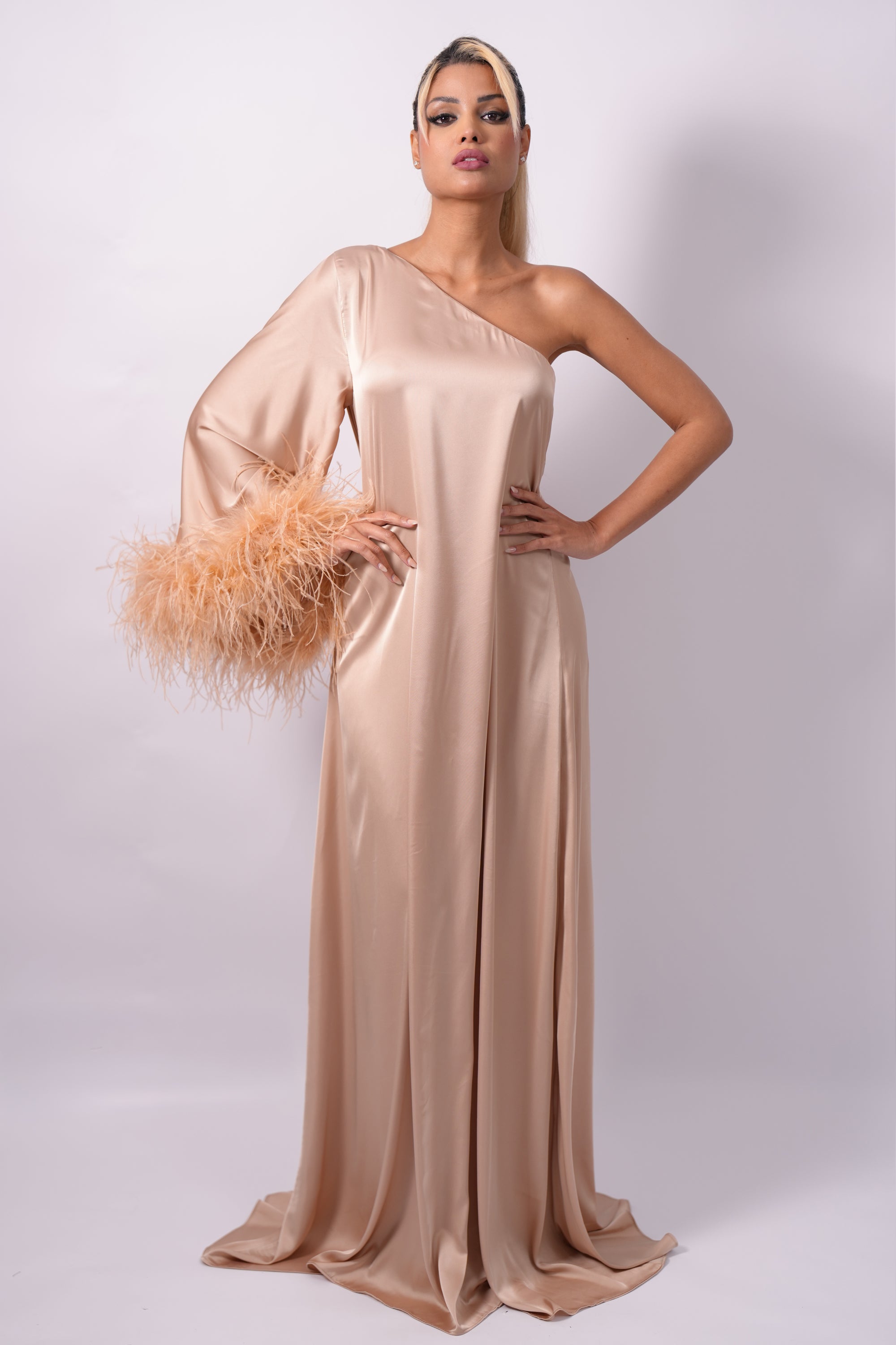 Belki One-Shoulder silk Charmeuse Resort Gown