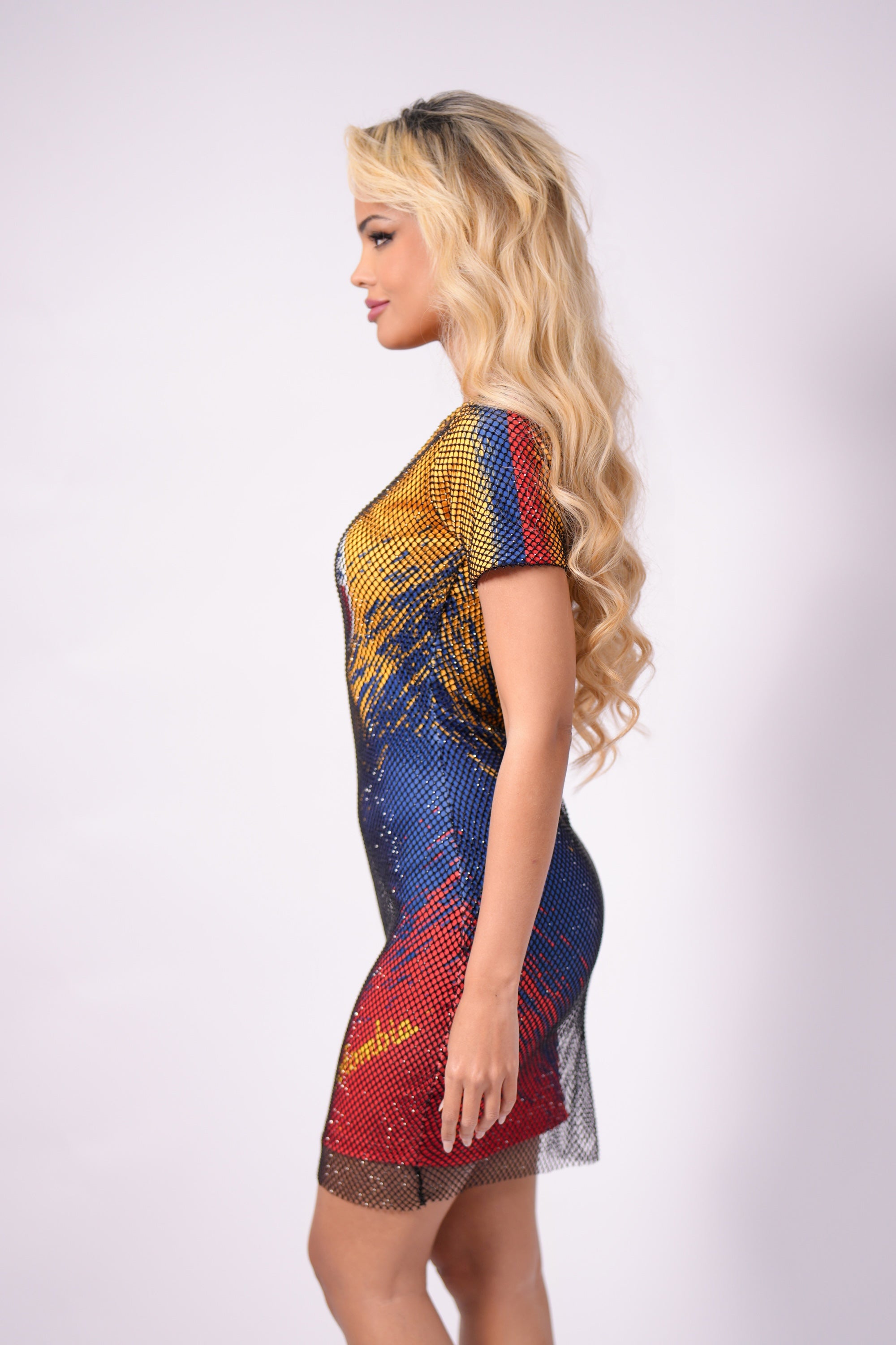 Colombia Crystal Mesh Mini Dress