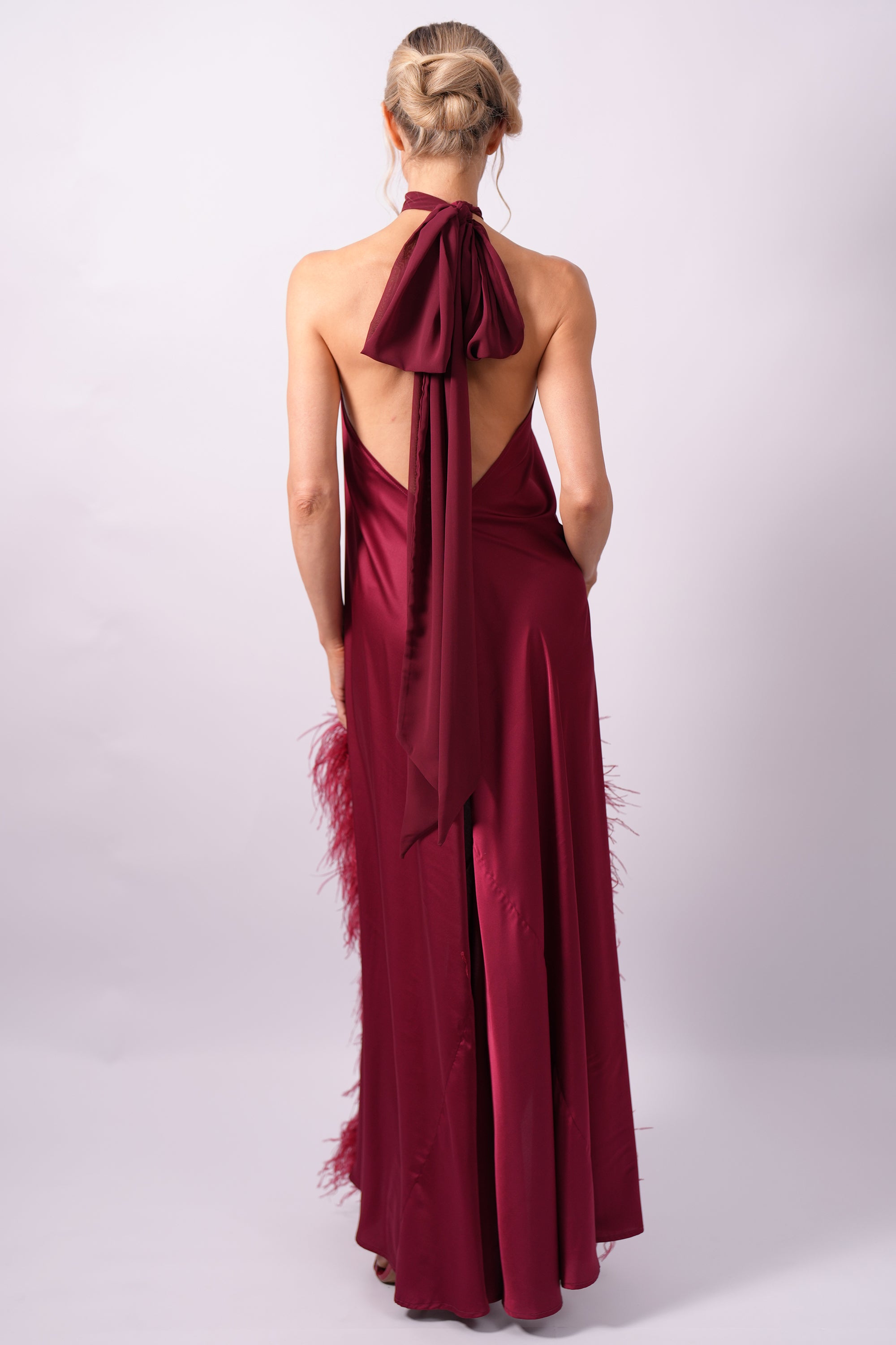 Valentina Burgundy Silk Feather Dress