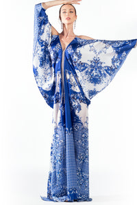 Maidy Silk Long Dress Chaina White Blue