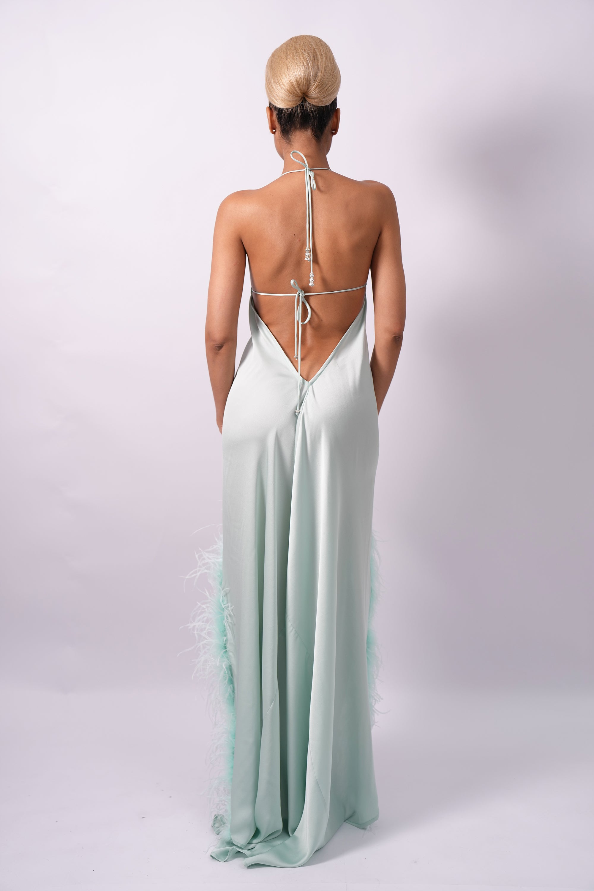 Alice High-low | Mint Silk Feather Dress