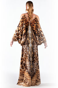 Maidy Silk Long Dress Brown Leopard Snake