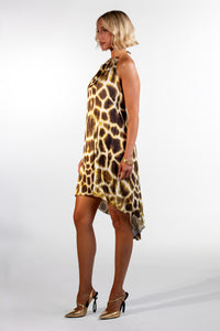 Alessa Yellow Asymmetrical Giraffe Print Short Dress