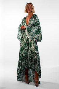 Anna Green Bell Sleeve Mosaic Print Hi Low Dress