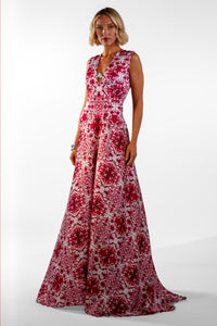 Cataleya Red V-Neck Mosaic Print Maxi Dress