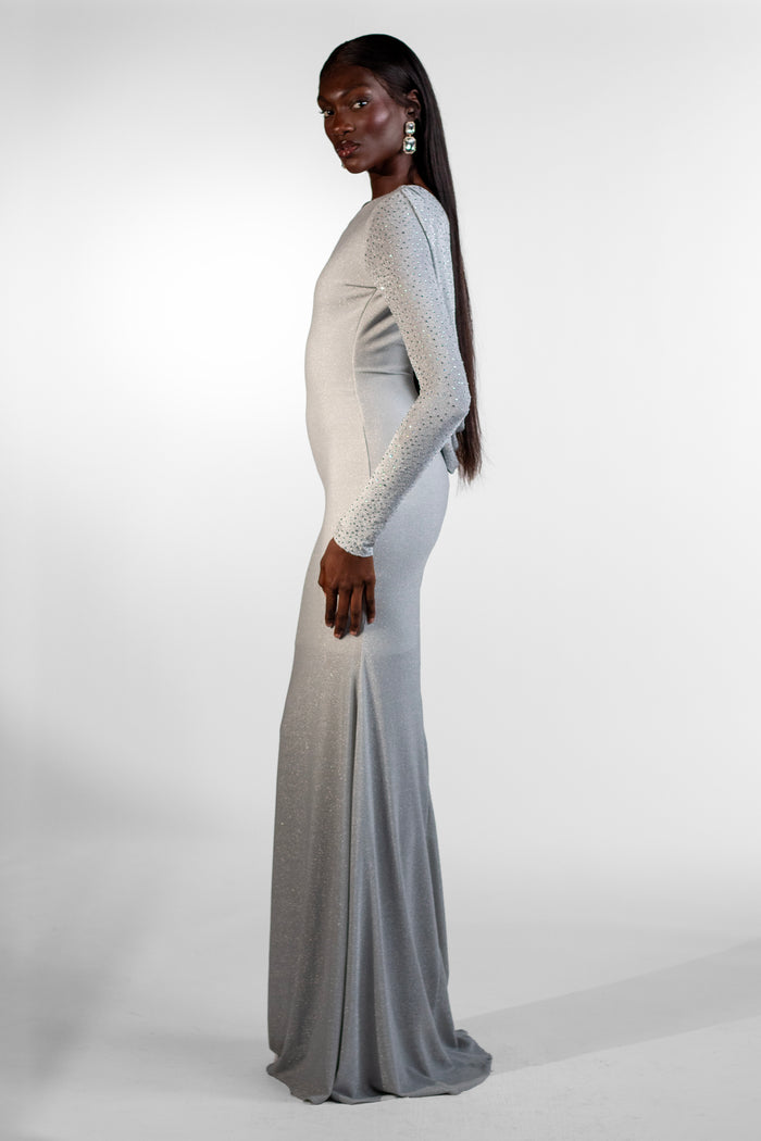 Denice Silver Single Shoulder Maxi Gown