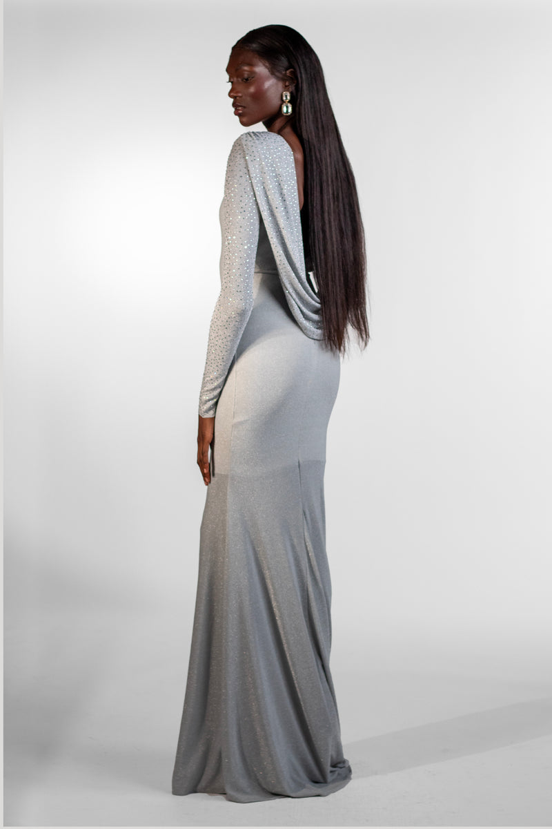 Denice Silver Single Shoulder Maxi Gown