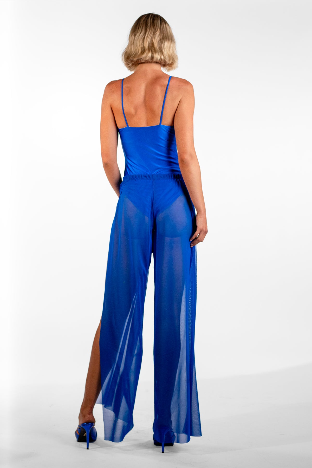 Luz Royal Blue Split Leg Sheer Long Cover-Up Pants