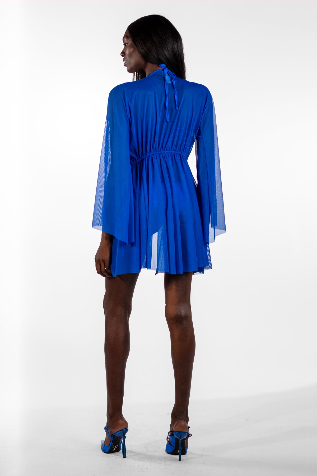 Luz Royal Blue Split Sleeve Sheer Short Cover-Up