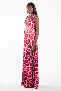 Sofia Red V-Neck Giraffe Print Maxi Dress