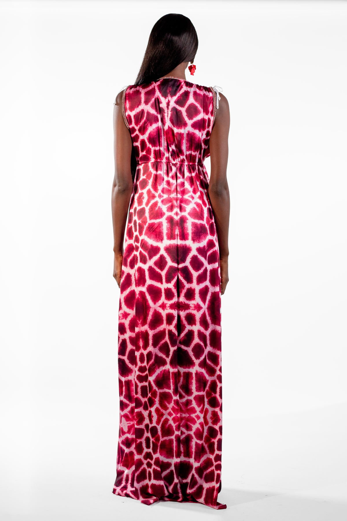 Sofia Red V-Neck Giraffe Print Maxi Dress