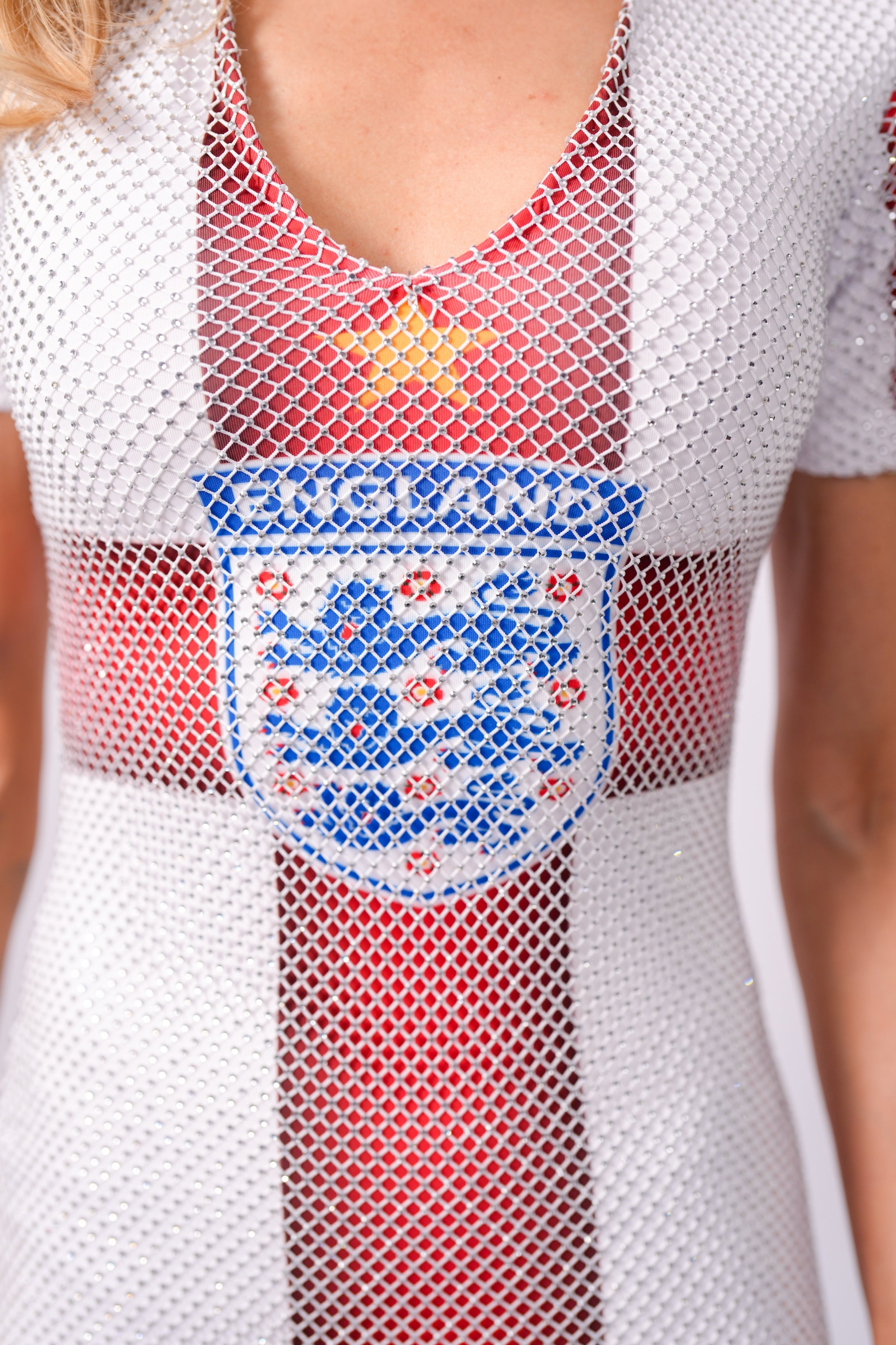 England Crystal Mesh Mini Dress