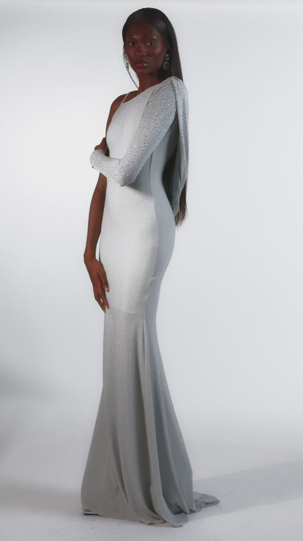 Denice Silver Single Shoulder Maxi Gown