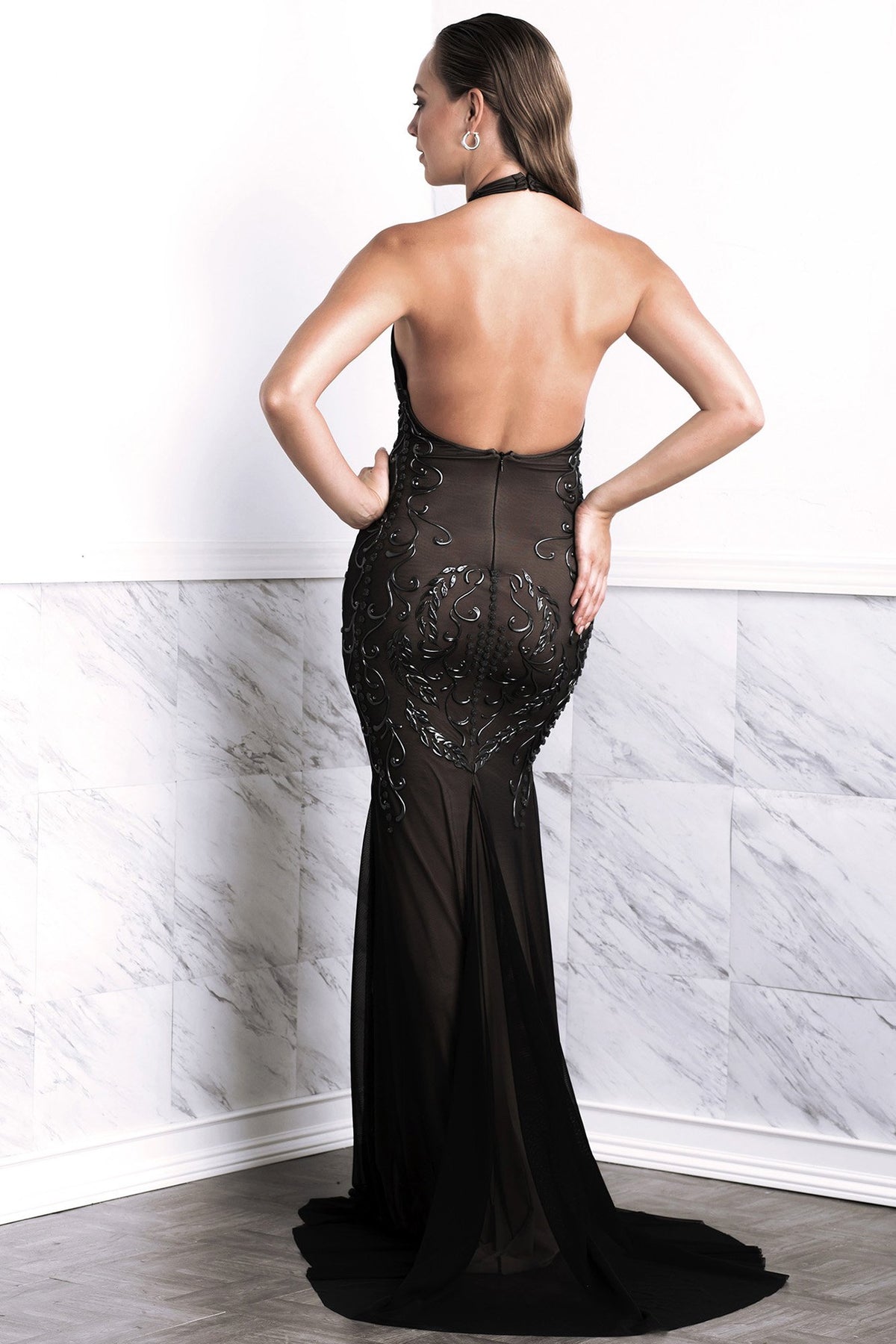 Wilma Black Lace Long Dress - BACCIO Couture