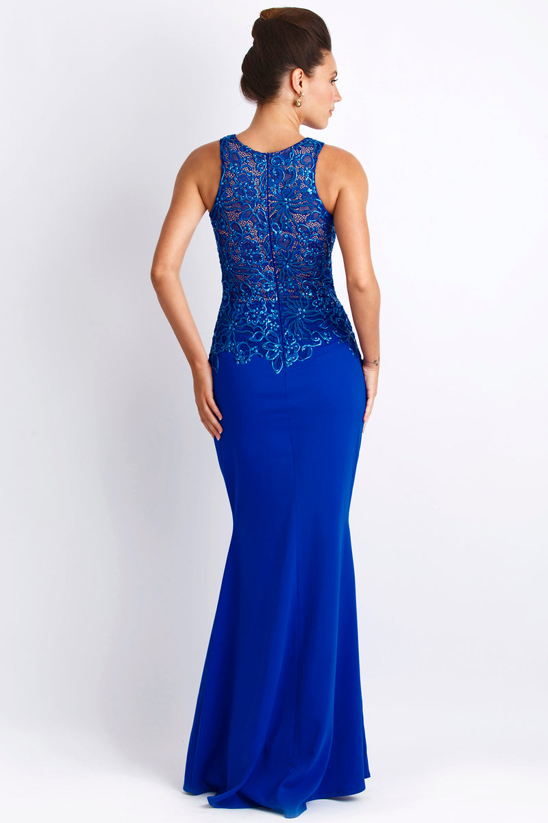 Alitze Navy Blue Jersey Gowns - Long Dress - BACCIO Couture