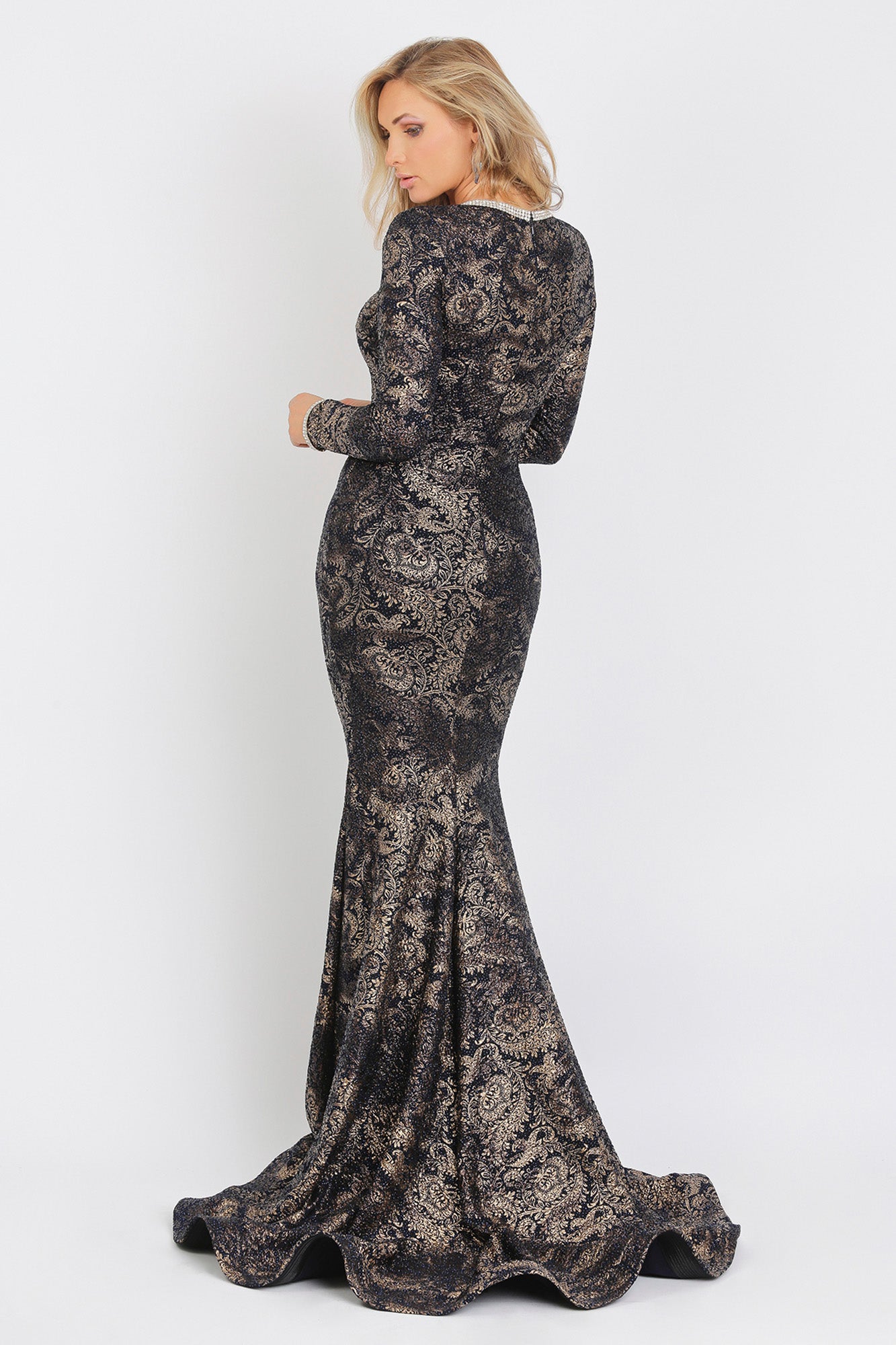 $369 Betsy & Adam Black Velvet Bronze Sequin Long Sleeve Fitted Gown 4 NEW  B820 | eBay